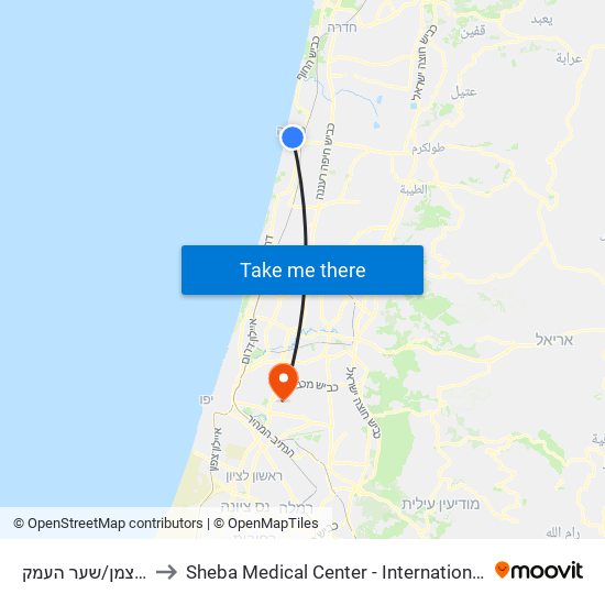 שדרות חיים וייצמן/שער העמק to Sheba Medical Center - International Medical Tourism Division map