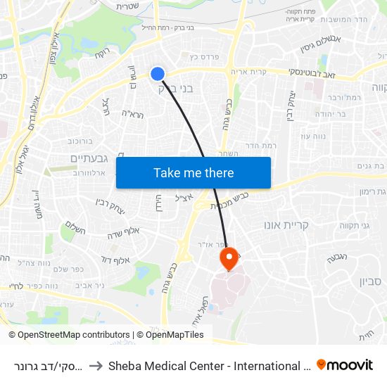 דרך ז'בוטינסקי/דב גרונר to Sheba Medical Center - International Medical Tourism Division map