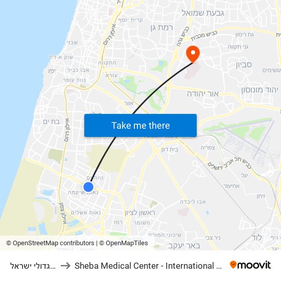 משה דיין/גדולי ישראל to Sheba Medical Center - International Medical Tourism Division map