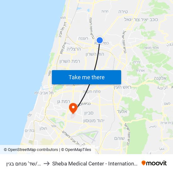 טשרניחובסקי/שד' מנחם בגין to Sheba Medical Center - International Medical Tourism Division map