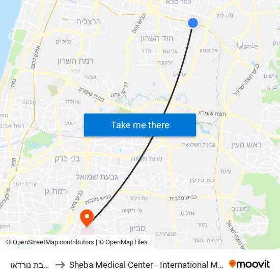 תחנת רכבת נורדאו to Sheba Medical Center - International Medical Tourism Division map