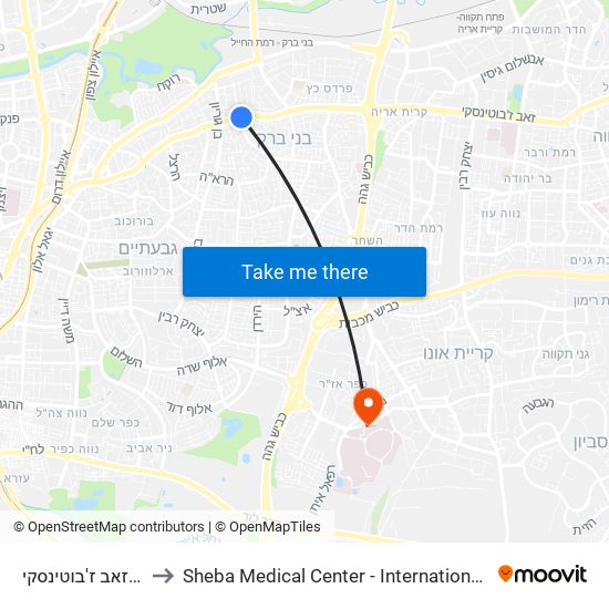 מכון מור/דרך זאב ז'בוטינסקי to Sheba Medical Center - International Medical Tourism Division map