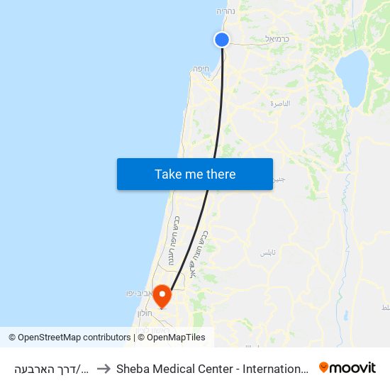ת.מרכזית עכו/דרך הארבעה to Sheba Medical Center - International Medical Tourism Division map