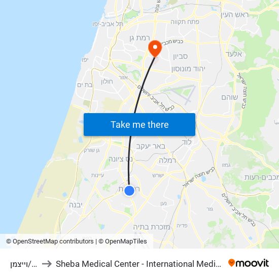 הרצל/וייצמן to Sheba Medical Center - International Medical Tourism Division map
