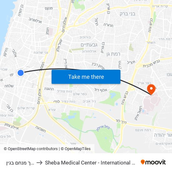 אלנבי/דרך מנחם בגין to Sheba Medical Center - International Medical Tourism Division map
