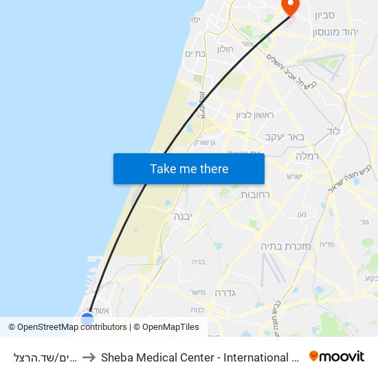 שד. ירושלים/שד.הרצל to Sheba Medical Center - International Medical Tourism Division map