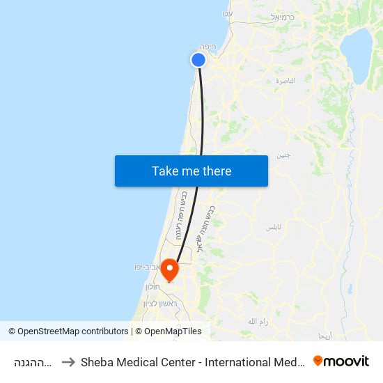 מת''מ/ההגנה to Sheba Medical Center - International Medical Tourism Division map