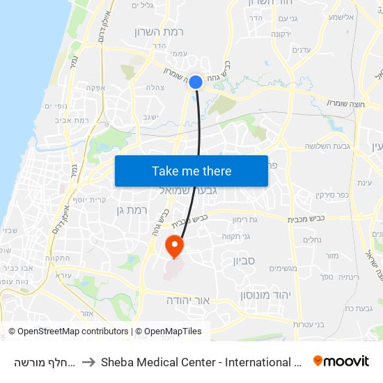 כביש 4/מחלף מורשה to Sheba Medical Center - International Medical Tourism Division map