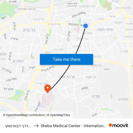 ת.רק''ל דנקנר/דרך ז'בוטינסקי to Sheba Medical Center - International Medical Tourism Division map