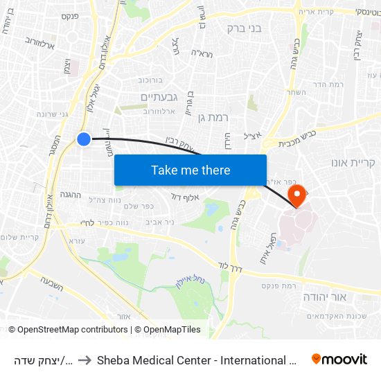 יגאל אלון/יצחק שדה to Sheba Medical Center - International Medical Tourism Division map