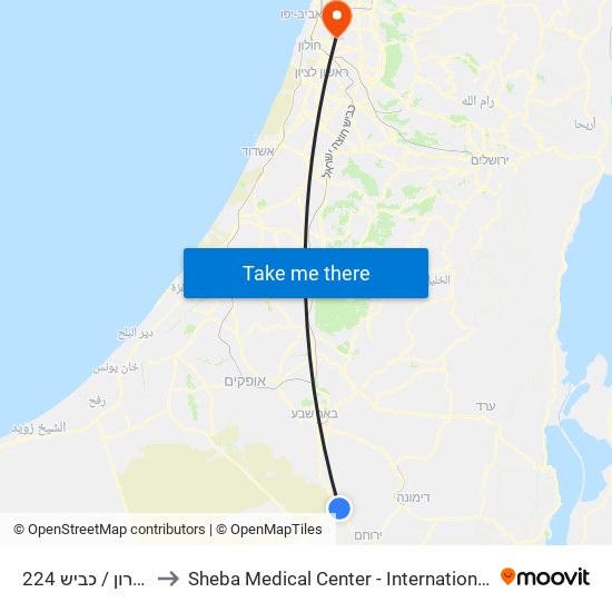 מחנה אריאל שרון / כביש 224 to Sheba Medical Center - International Medical Tourism Division map