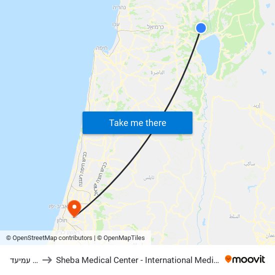 קיבוץ עמיעד to Sheba Medical Center - International Medical Tourism Division map