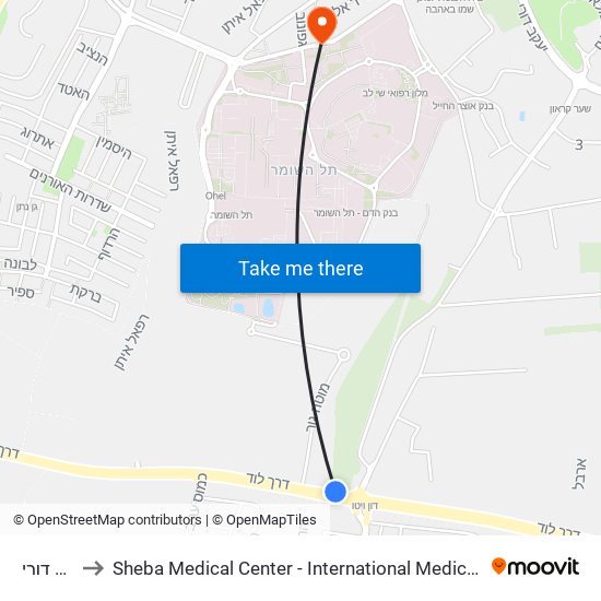 מחנה דורי to Sheba Medical Center - International Medical Tourism Division map