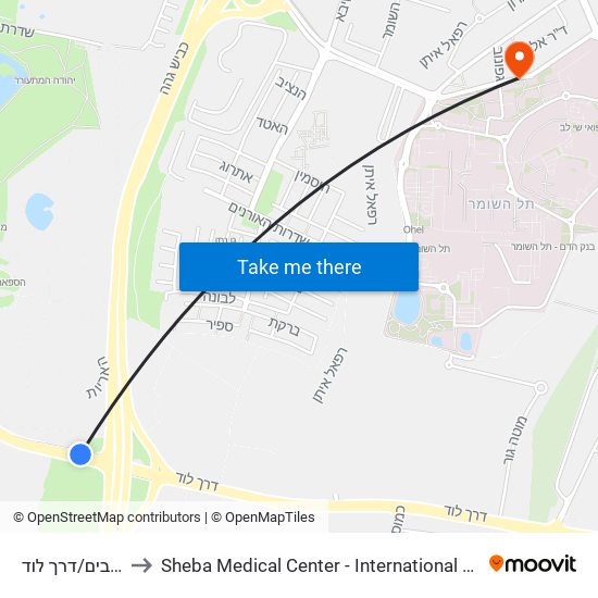 מחלף מסובים/דרך לוד to Sheba Medical Center - International Medical Tourism Division map