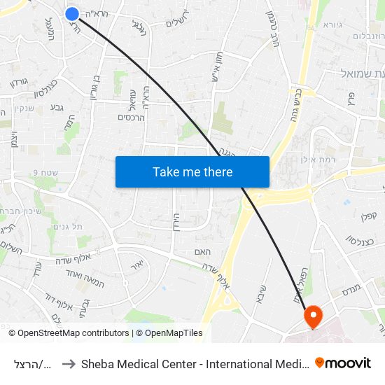 הרא''ה/הרצל to Sheba Medical Center - International Medical Tourism Division map