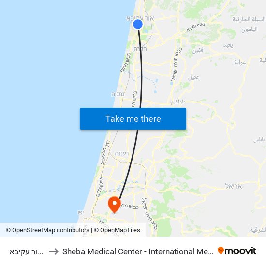 מחלף אור עקיבא to Sheba Medical Center - International Medical Tourism Division map