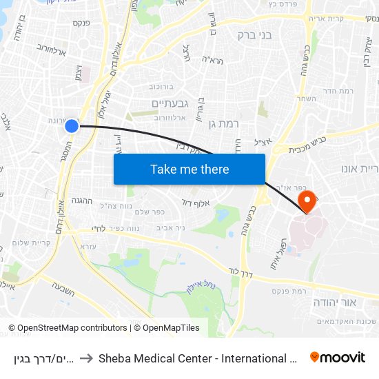 החשמונאים/דרך בגין to Sheba Medical Center - International Medical Tourism Division map