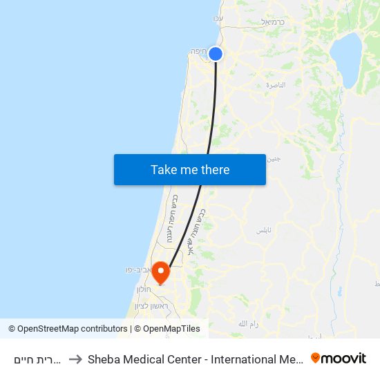 רכבת קרית חיים to Sheba Medical Center - International Medical Tourism Division map
