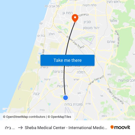 צומת בילו to Sheba Medical Center - International Medical Tourism Division map