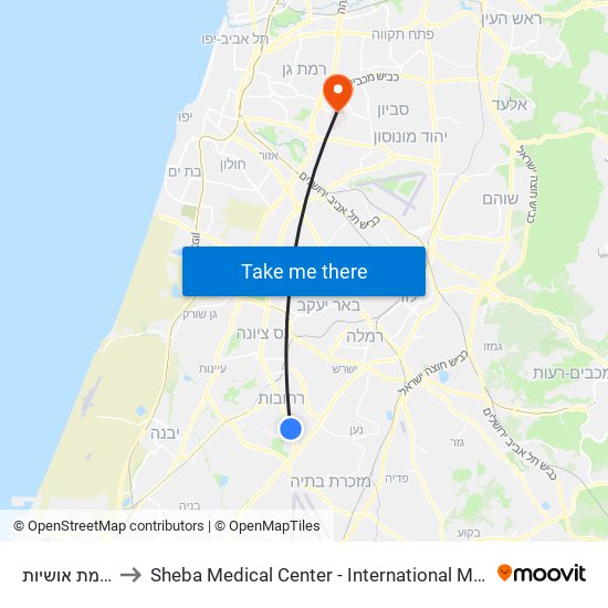 הרצל/צומת אושיות to Sheba Medical Center - International Medical Tourism Division map