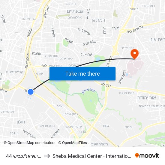 בית ספר מקווה ישראל/כביש 44 to Sheba Medical Center - International Medical Tourism Division map