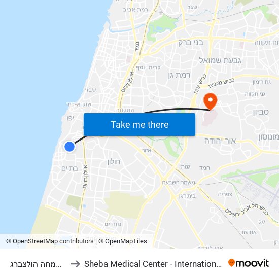 שד' ירושלים/שמחה הולצברג to Sheba Medical Center - International Medical Tourism Division map