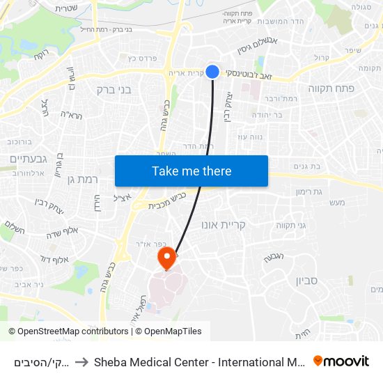 ז'בוטינסקי/הסיבים to Sheba Medical Center - International Medical Tourism Division map