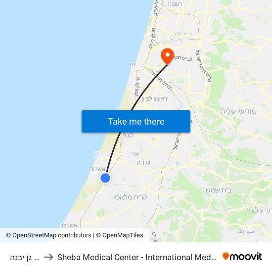 מסעף גן יבנה to Sheba Medical Center - International Medical Tourism Division map