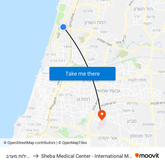 מחלף גלילות מערב to Sheba Medical Center - International Medical Tourism Division map