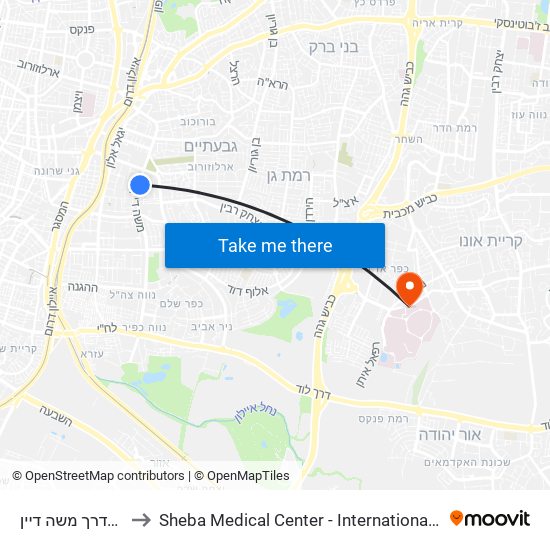 רמת ישראל/דרך משה דיין to Sheba Medical Center - International Medical Tourism Division map