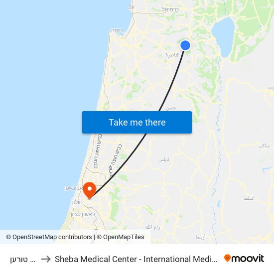 מחלף טורען to Sheba Medical Center - International Medical Tourism Division map