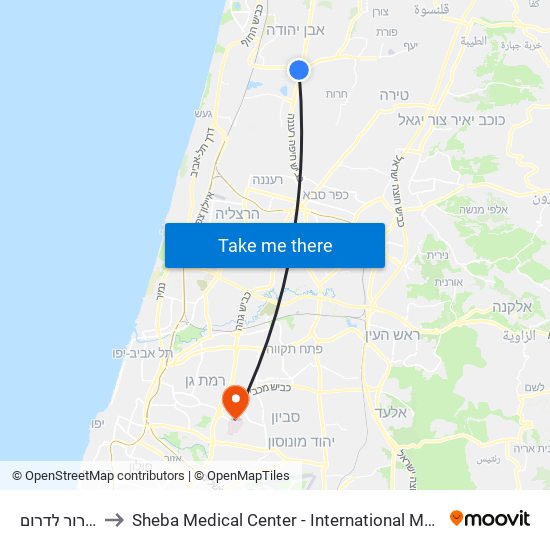 מחלף דרור לדרום to Sheba Medical Center - International Medical Tourism Division map