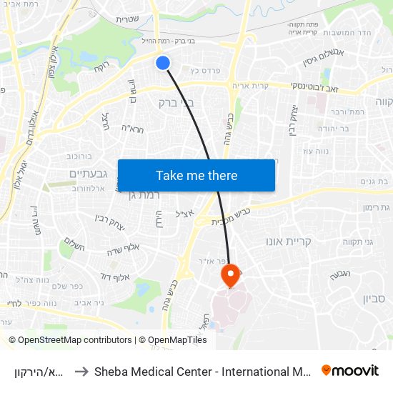 אבו חצירא/הירקון to Sheba Medical Center - International Medical Tourism Division map