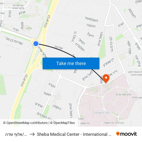 דרך שיבא/אלוף שדה to Sheba Medical Center - International Medical Tourism Division map