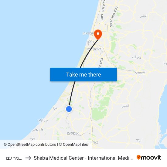 צומת ניר עם to Sheba Medical Center - International Medical Tourism Division map