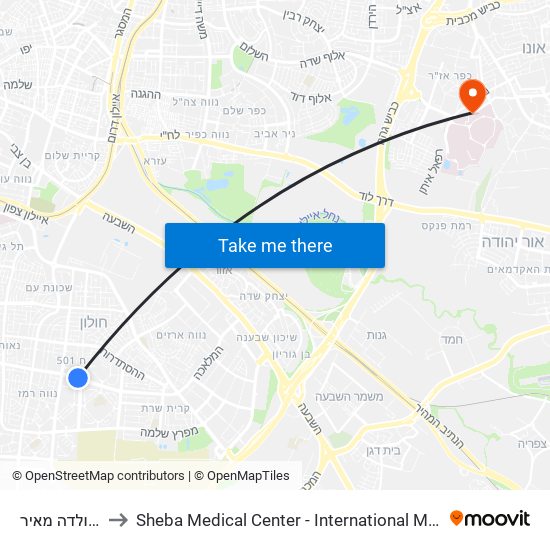 מדיטק/גולדה מאיר to Sheba Medical Center - International Medical Tourism Division map