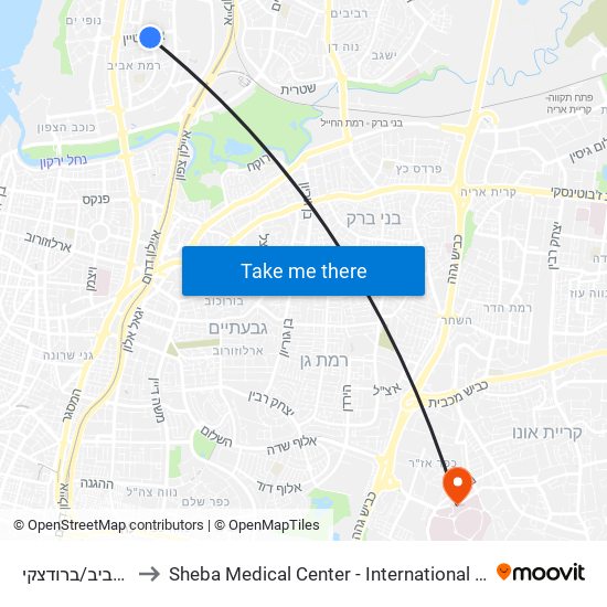 קניון רמת אביב/ברודצקי to Sheba Medical Center - International Medical Tourism Division map