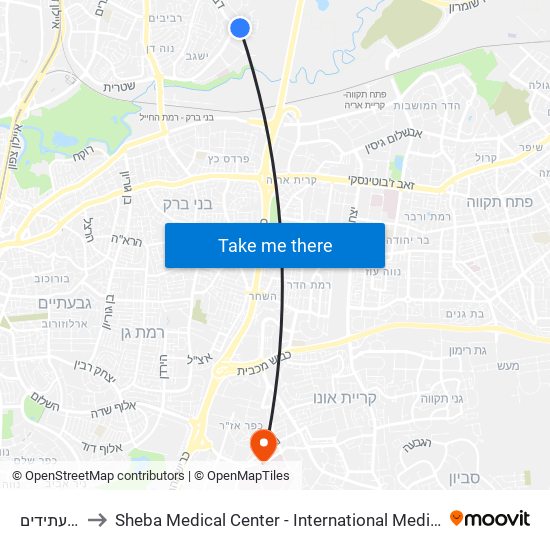 מסוף עתידים to Sheba Medical Center - International Medical Tourism Division map