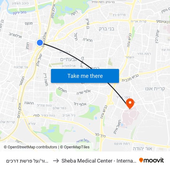 ת. רכבת תל אביב סבידור/על פרשת דרכים to Sheba Medical Center - International Medical Tourism Division map