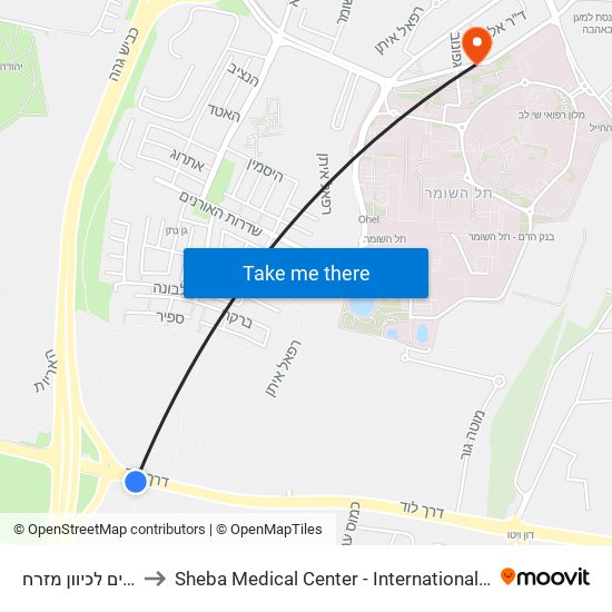 מחלף מסובים   לכיוון מזרח to Sheba Medical Center - International Medical Tourism Division map