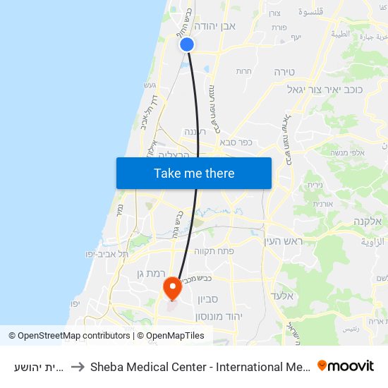 רכבת בית יהושע to Sheba Medical Center - International Medical Tourism Division map