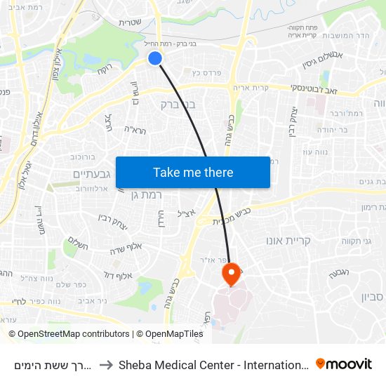 מגדל צ'מפיון/דרך ששת הימים to Sheba Medical Center - International Medical Tourism Division map