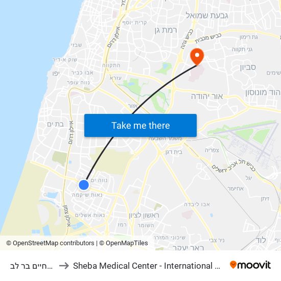 משה דיין/חיים בר לב to Sheba Medical Center - International Medical Tourism Division map