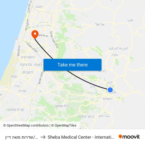 עמיחי גידי פאגלין/שדרות משה דיין to Sheba Medical Center - International Medical Tourism Division map