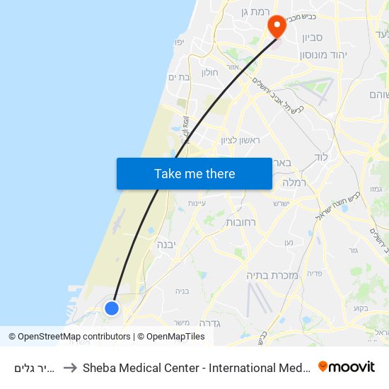 צומת ניר גלים to Sheba Medical Center - International Medical Tourism Division map