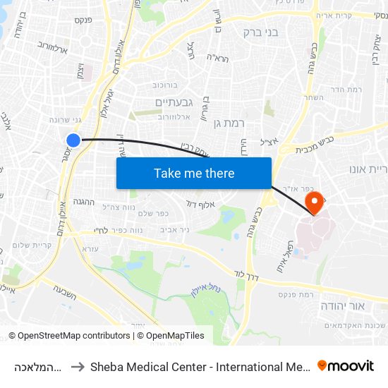 המסגר/המלאכה to Sheba Medical Center - International Medical Tourism Division map