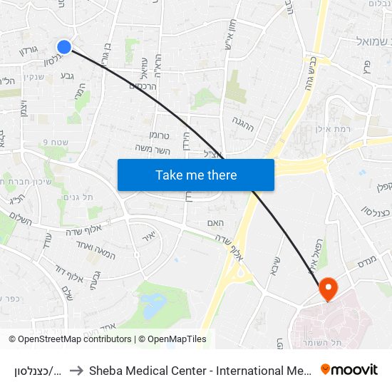 כיכר נח/כצנלסון to Sheba Medical Center - International Medical Tourism Division map