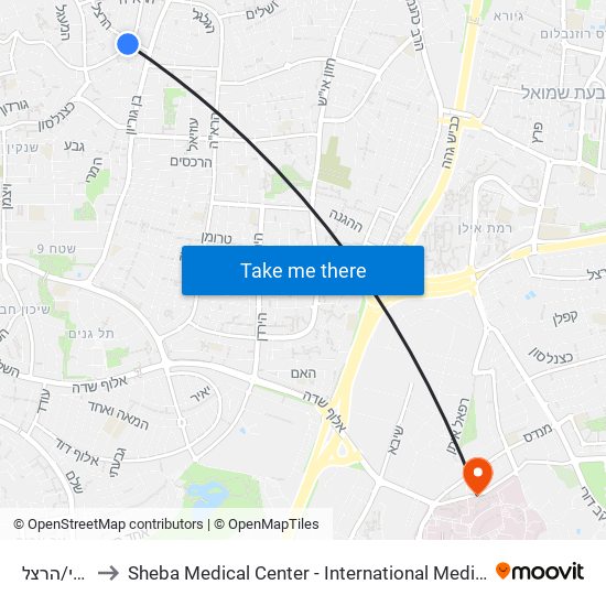 קריניצי/הרצל to Sheba Medical Center - International Medical Tourism Division map