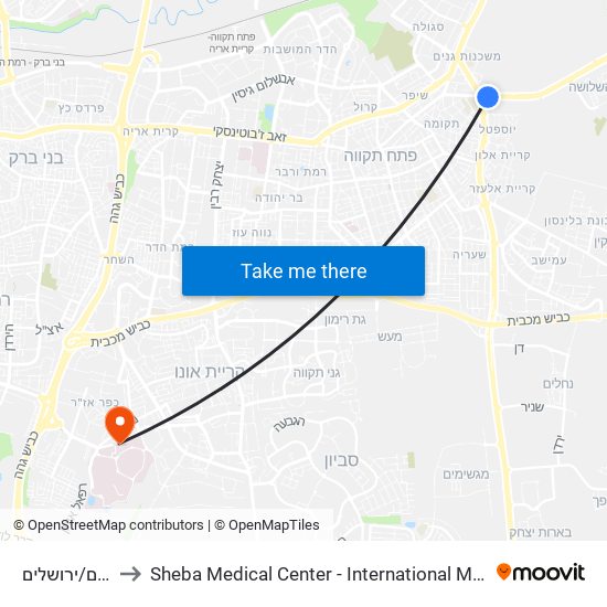 צומת גנים/ירושלים to Sheba Medical Center - International Medical Tourism Division map