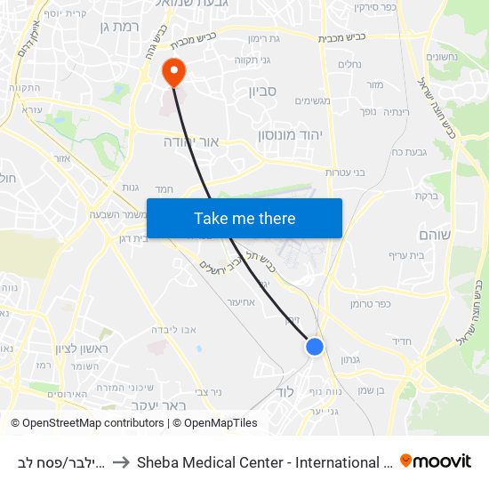 אבא הלל סילבר/פסח לב to Sheba Medical Center - International Medical Tourism Division map